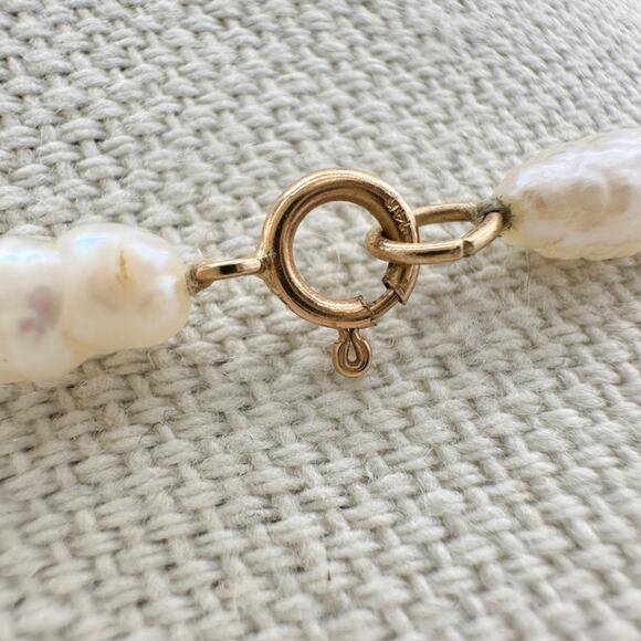 14k Yellow Gold Estate Freshwater Pearl and Black Onyx Necklace Vintage Estate - Picture 10 of 13